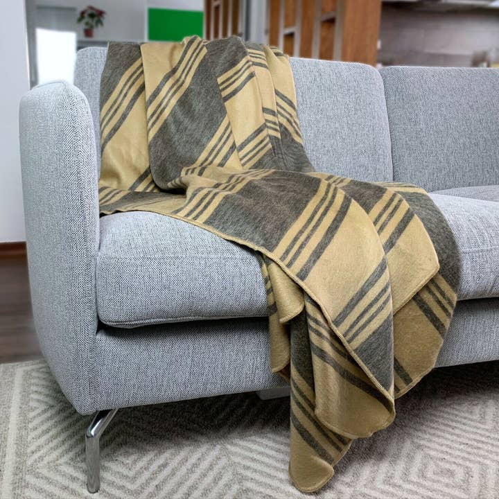ECUALAMA - Vendita all'ingrosso Plaid - Coperta morbida e calda in lana di alpaca per divano, motivo a righe, motivo: Dijon, dimensioni: 22,9 x 15,2 cm