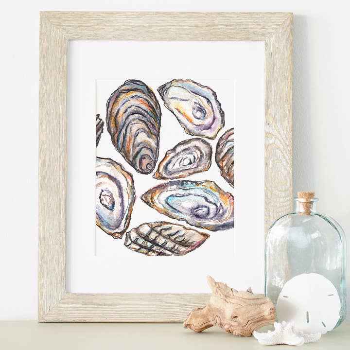 Farverige østers 8x10 eller 5x7 i kunsttryk for engroshandel hos ALR Designs
