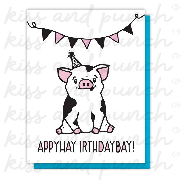 Kiss and Punch - Wholesale Birthday Card - Funny Pig Latin Birthday Letterpress Card