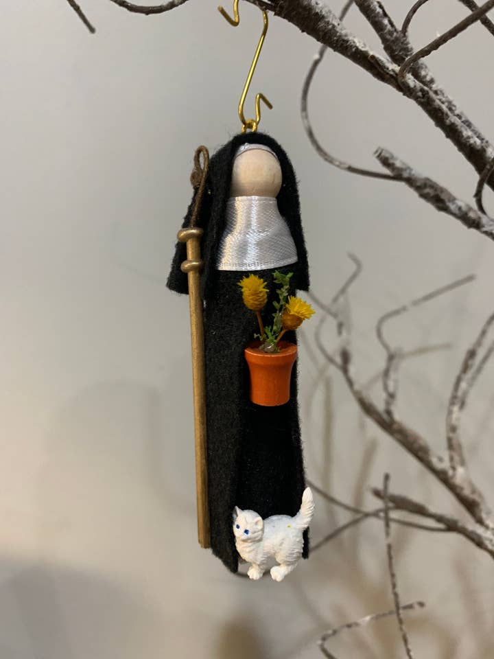 St Gertrude of Nivelles Wooden Doll Ornament for wholesale by Our Saint Family