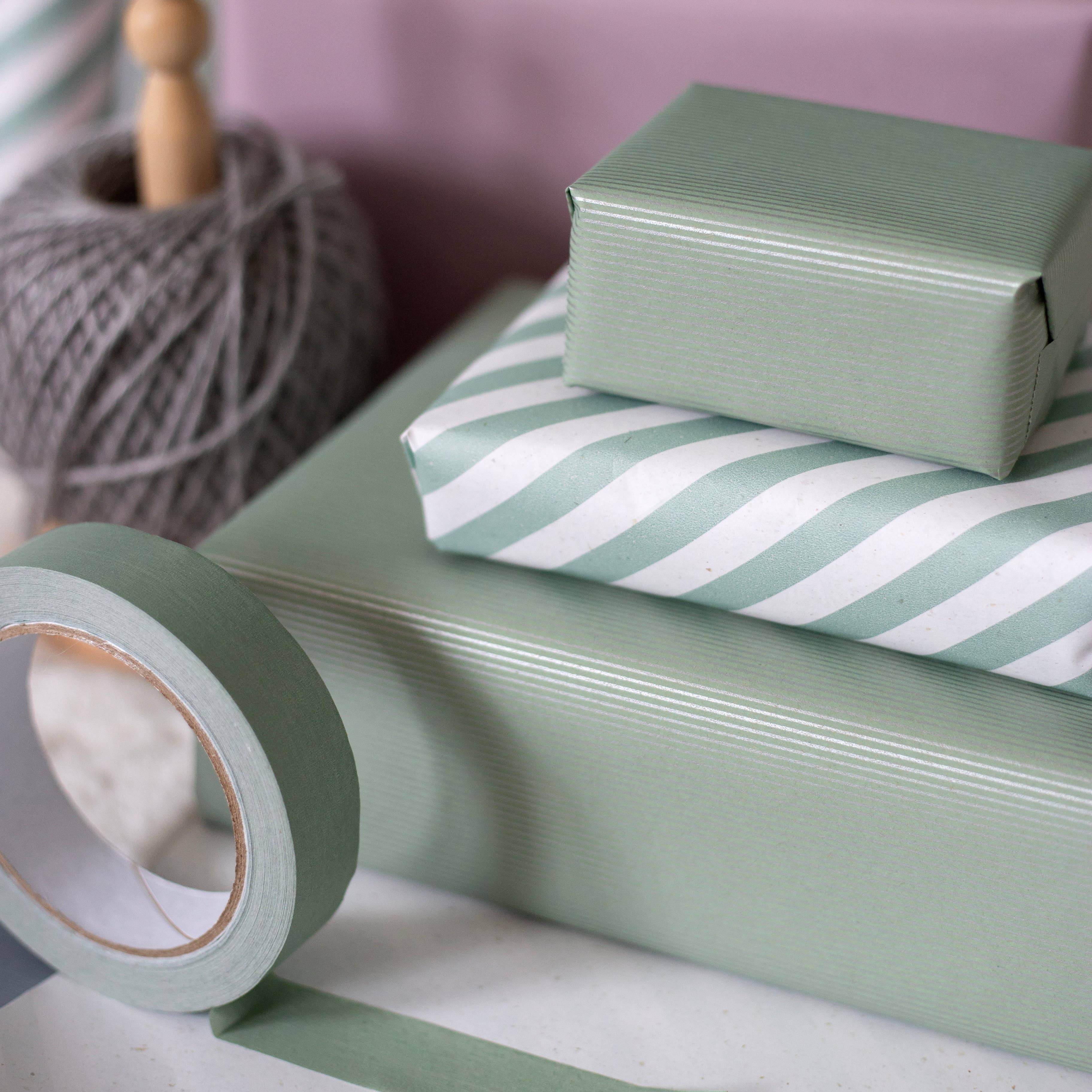 Cascayde - Wholesale Wrapping Paper Roll - 5m roll of Green & White Stripe Kraft Wrapping Paper3