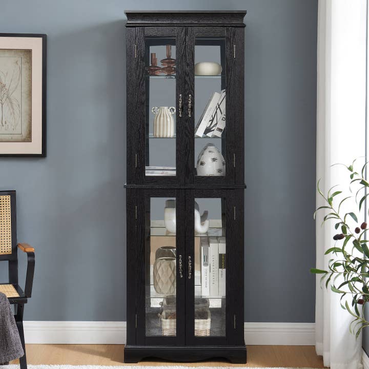 39F Inc. - Wholesale Cabinet - Lighted 6-Tier Glass Curio Display Cabinet with Wood Frame25