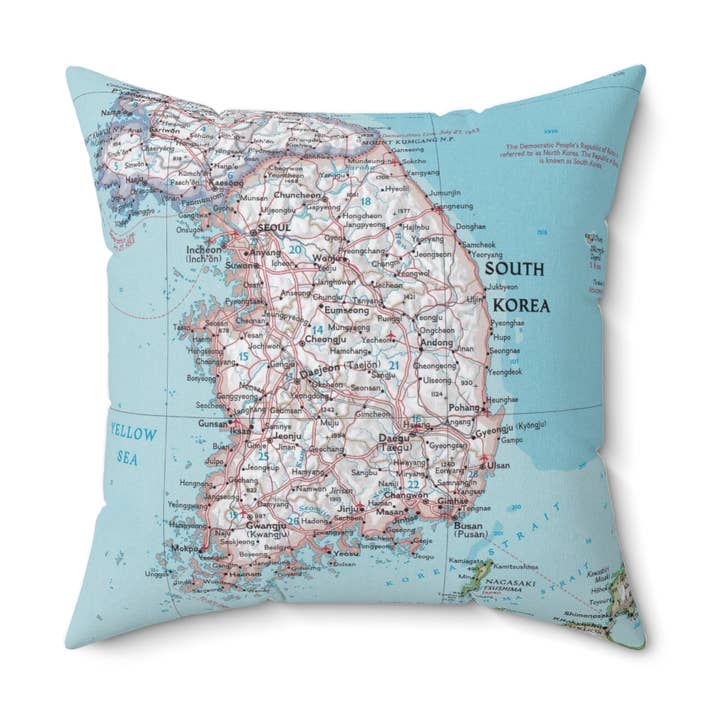 South Korea Map Pillow – 18" Square Throw Pillow for wholesale by Daisy Mae Designs