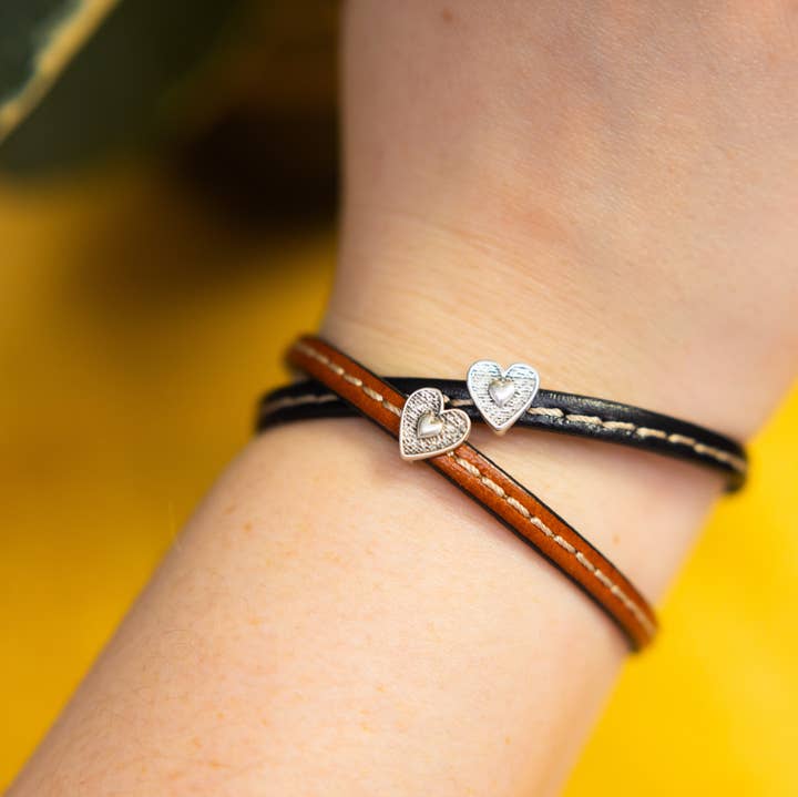 (MI) Narrow Leather Heart Bracelet for wholesale by Montana Leather Designs