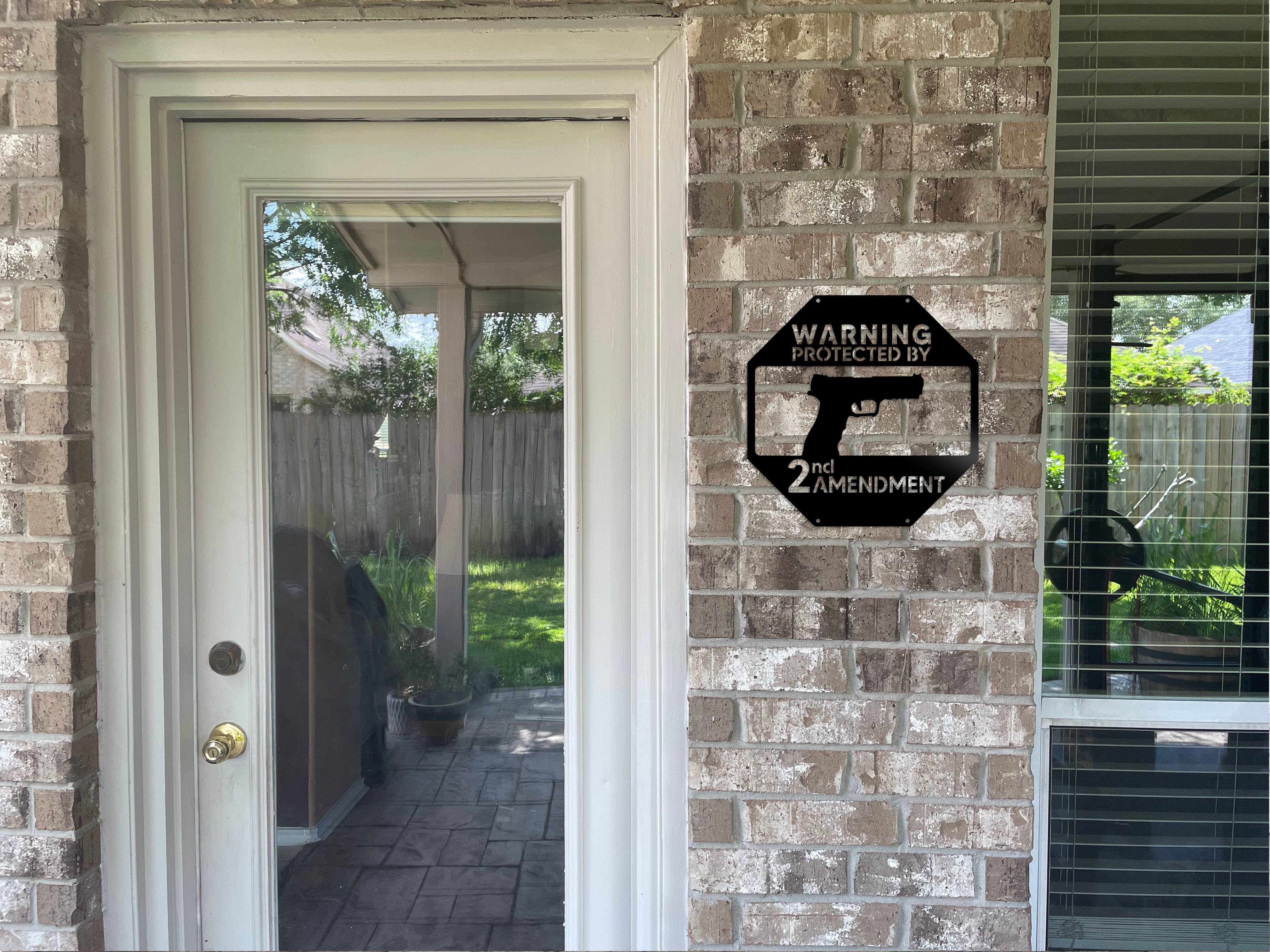 LoneTree Fab - Wholesale Sign - Metal Warning Sign, Protected by 2A Pistol Home Defense Sign2