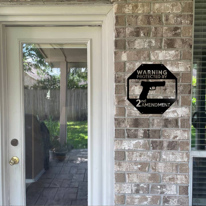 LoneTree Fab - Wholesale Sign - Metal Warning Sign, Protected by 2A Pistol Home Defense Sign2