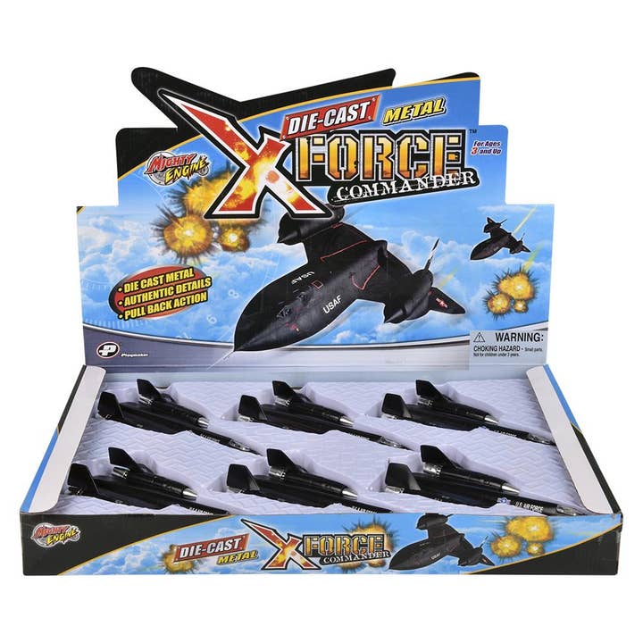 The Toy Network - Wholesale Toy Plane - Kids - 8" Die-Cast Pull Back SR-71 Blackbird 6pcs/Display4
