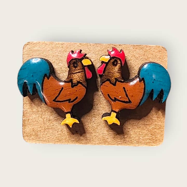 Ohrstecker mit Hahnmotiv für den Großhandel von Olive Branch Laserworks