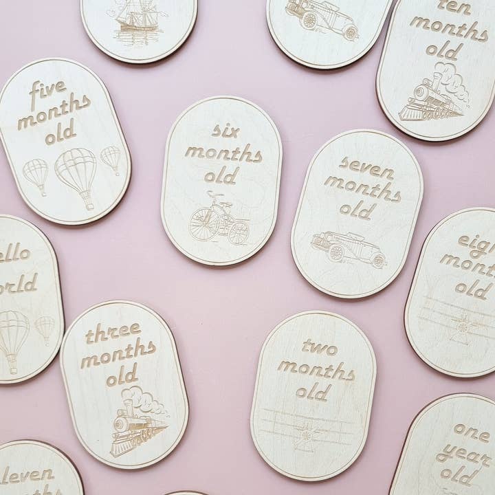 Vintage Transport Milestone Discs for wholesale by Felt in Bloom