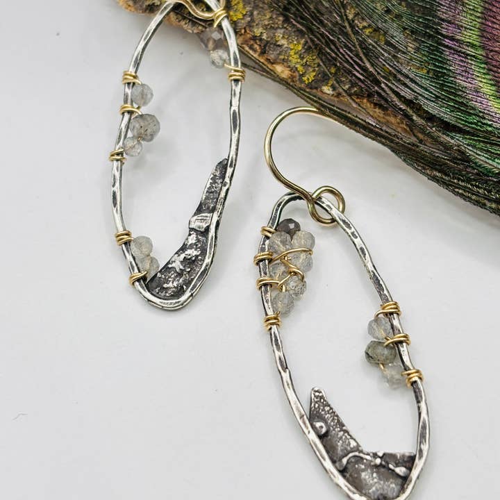 Rachel Renee Jewelry - Wholesale Dangle Earrings - ANKICA Reticulated Goddess Geode Earrings in Smoky Grey3