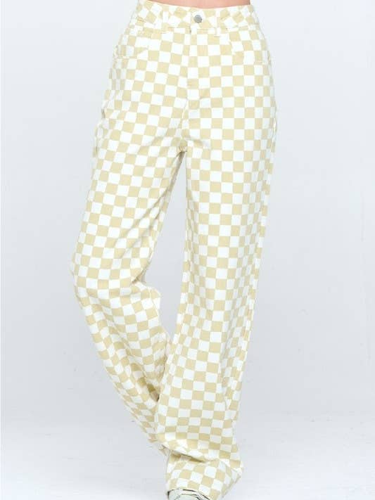 Straight Leg Checkered Pants With Pockets for wholesale by A July