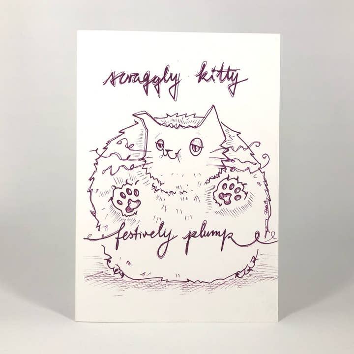 Cartão de saudação de Natal festivamente gordo da gatinha desgrenhada por atacado de Diedododa