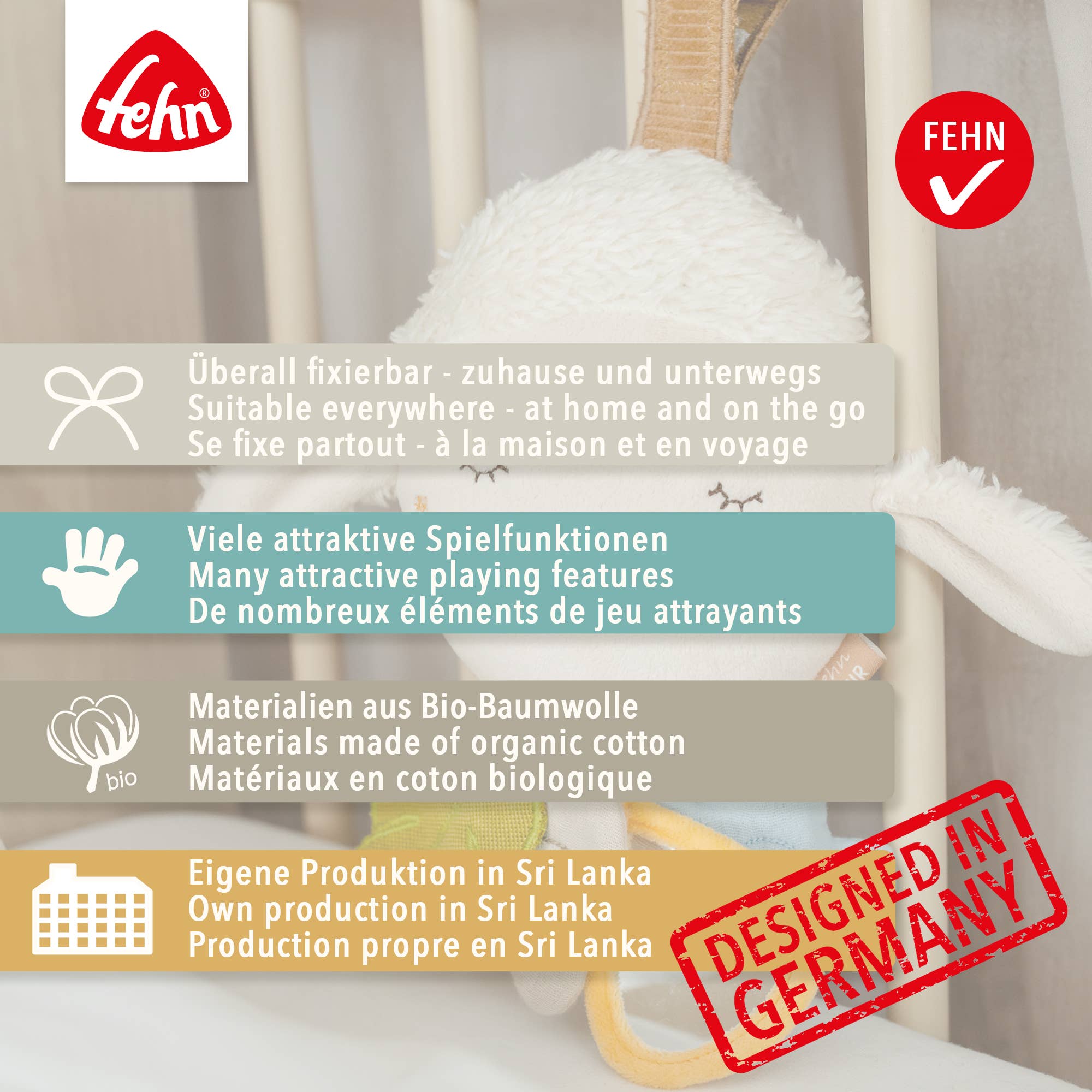 Fehn - Wholesale Stuffed/Plush Toy - Kids & Baby - Activity Dog NATURE - Motor Skills Toy with Organic Cotton5