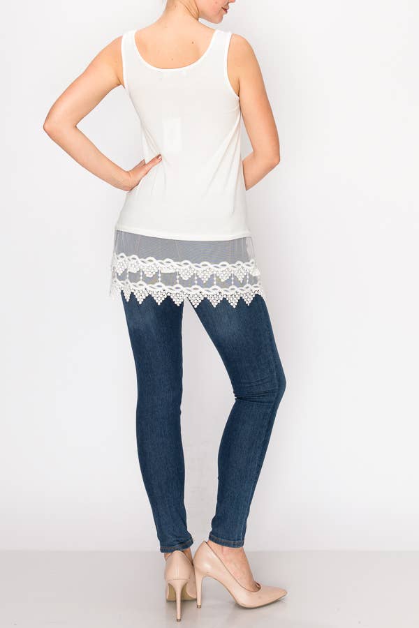 Soft Relaxed Tank With Delicate Floral Laced Hem - T08 IVORY for wholesale on Faire3