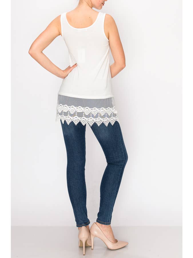 Soft Relaxed Tank With Delicate Floral Laced Hem - T08 IVORY for wholesale on Faire3