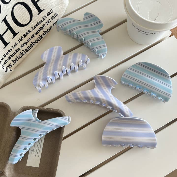 Fashionable Blue - White Striped Patterns Hair Claws for wholesale by SoapElenGlen