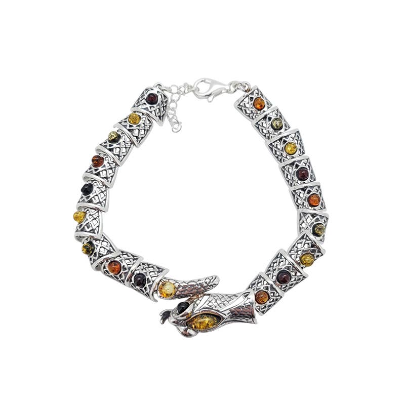 Amberman - Wholesale Link & Chain Bracelet - Multi Color Amber Sterling Silver Snake Link Bracelet
