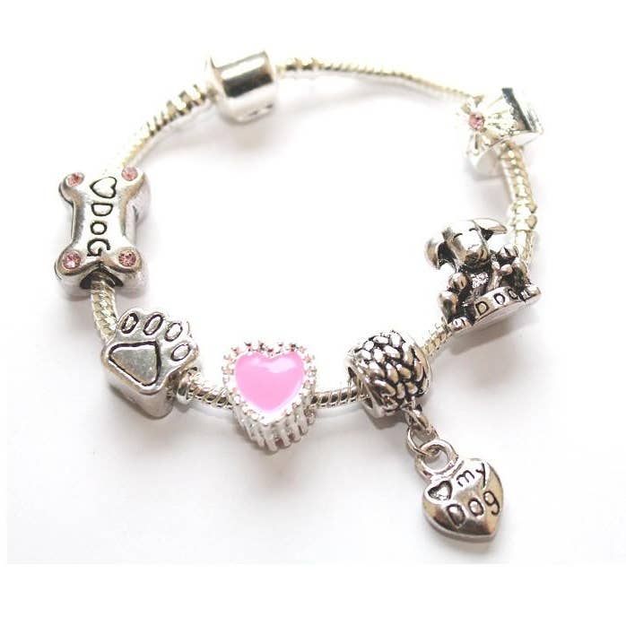 Pulseira infantil de contas com pingente banhado a prata 'Love My Dog' por atacado de Liberty Charms