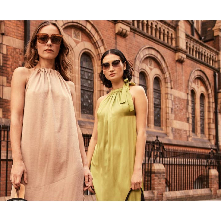 Satin Maxi Dress in Oyster Nude for wholesale by COCOOVE