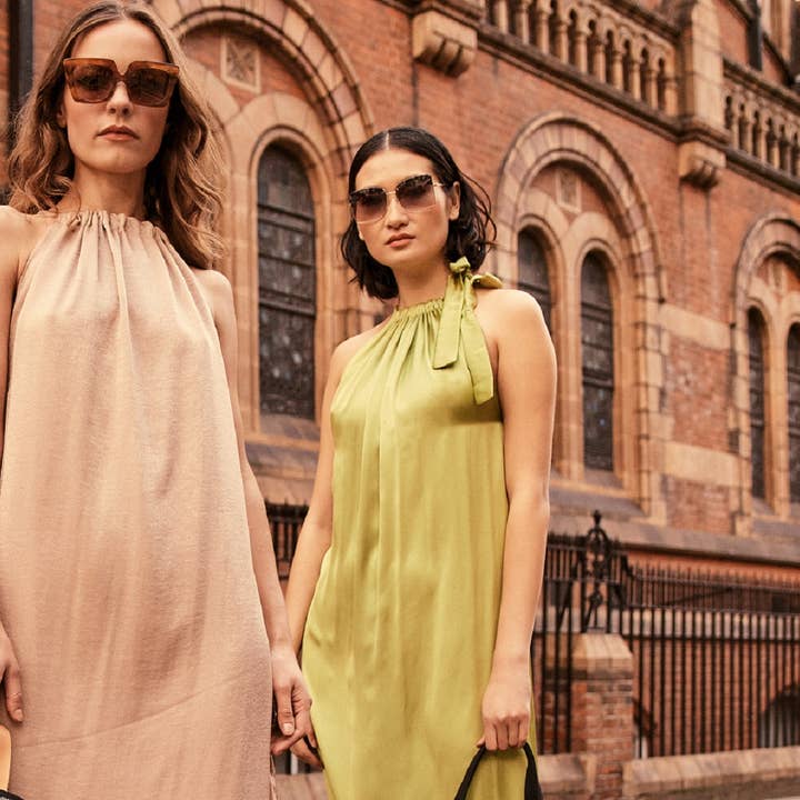 Satin Maxi Dress in Oyster Nude for wholesale by COCOOVE