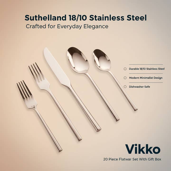 Kadra Kitchenware - Wholesale Flatware Set - Vikko Sutherland 18/10 Ss 20 Pc Flatware Set With Gift Box3