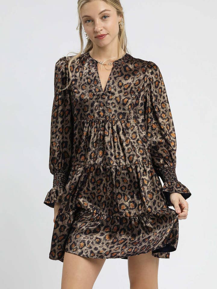 Leopard Print Tiered Mini Dress for wholesale by Vanilla Monkey