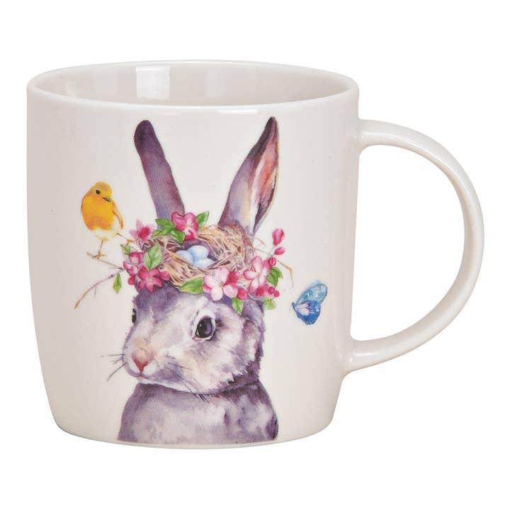 Cup with rabbit design made of porcelain white (H/W/D) 12x9x8cm 350ML for wholesale by Wurm