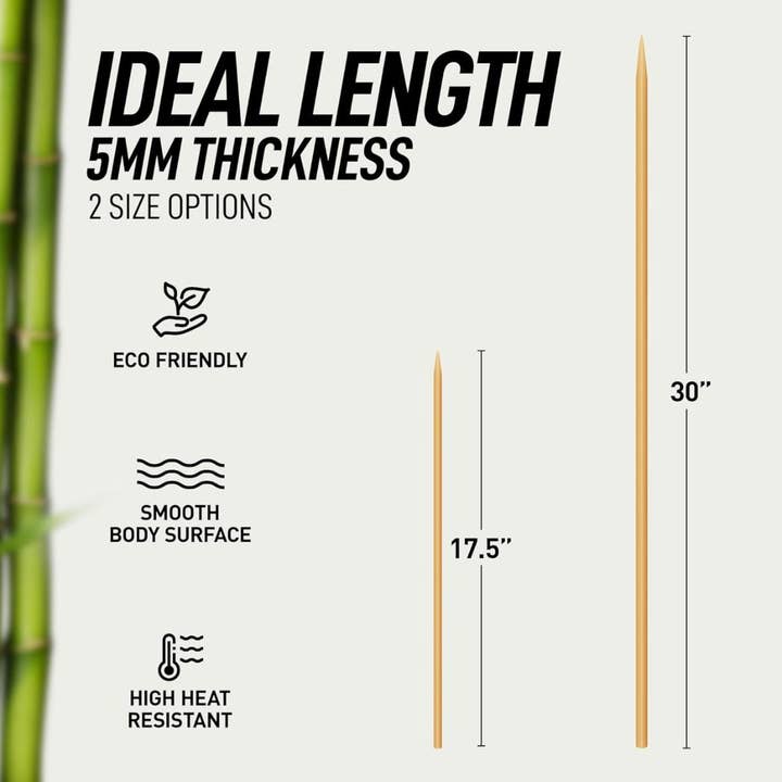 Zulay Kitchen - Wholesale Skewer - 40 Pack Bamboo Wooden Skewers Sticks
