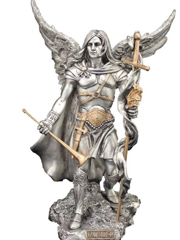 Archangel Gabriel Statue in Pewter Style 9" for wholesale by Goldscheider of Vienna