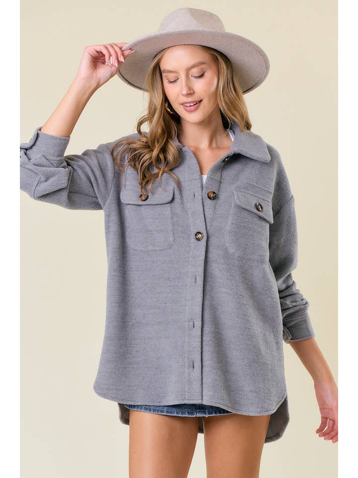 Doe and Rae - Wholesale Shirt Jacket/Shacket - Women's - Fleece Knit Button-Down Shacket W/ Patch Pocket - 10606J