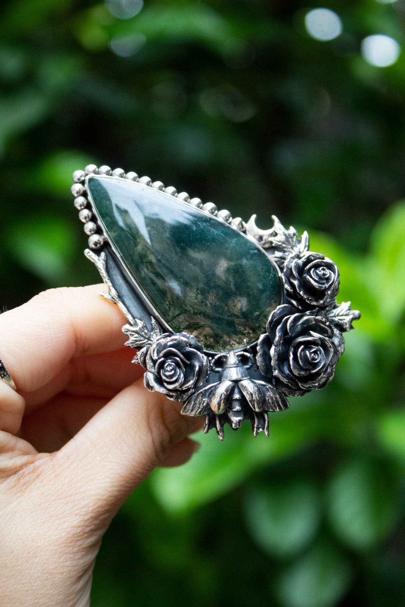 Ambra Jewels – Großhandel Cocktail-/Statement-Ring – Waldrosen Moosachat-Ring, AR- 76151