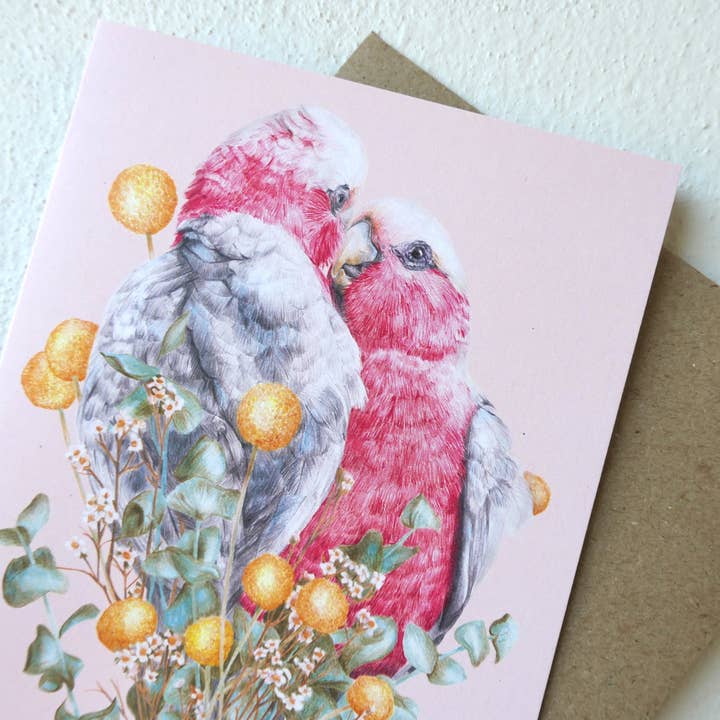 Kayla Reay Design - Wholesale Everyday greeting card - Galahs Greeting Card (Pink Collection) - Australian Bird Art3