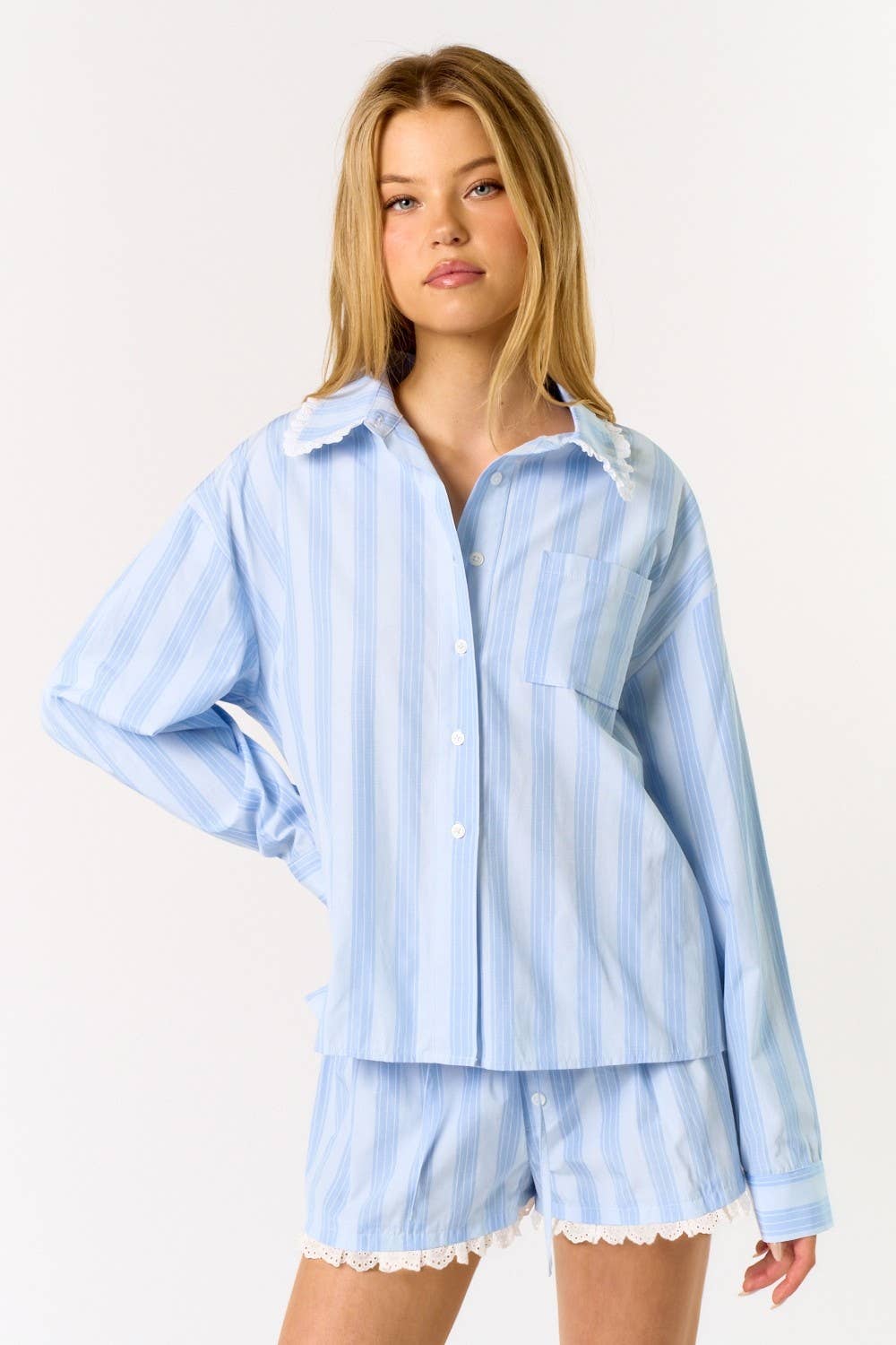 SKY IBS32380 Striped Pajama Top & Shorts Set for wholesale on Faire1