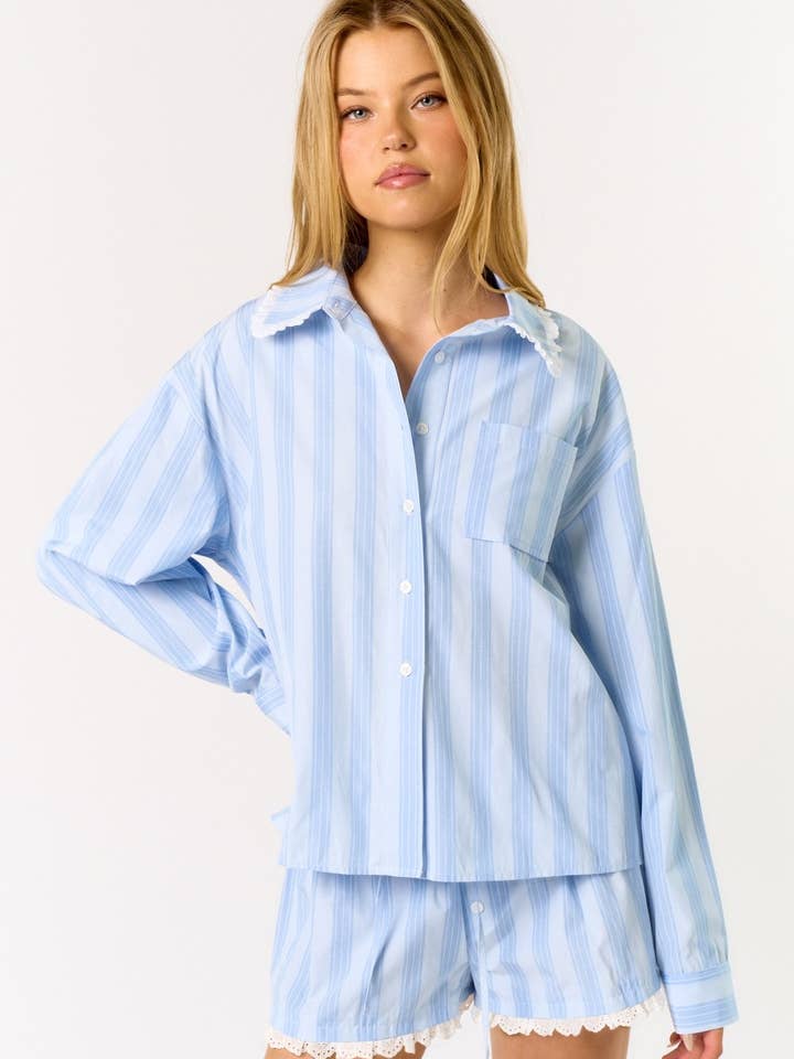SKY IBS32380 Striped Pajama Top & Shorts Set for wholesale on Faire1