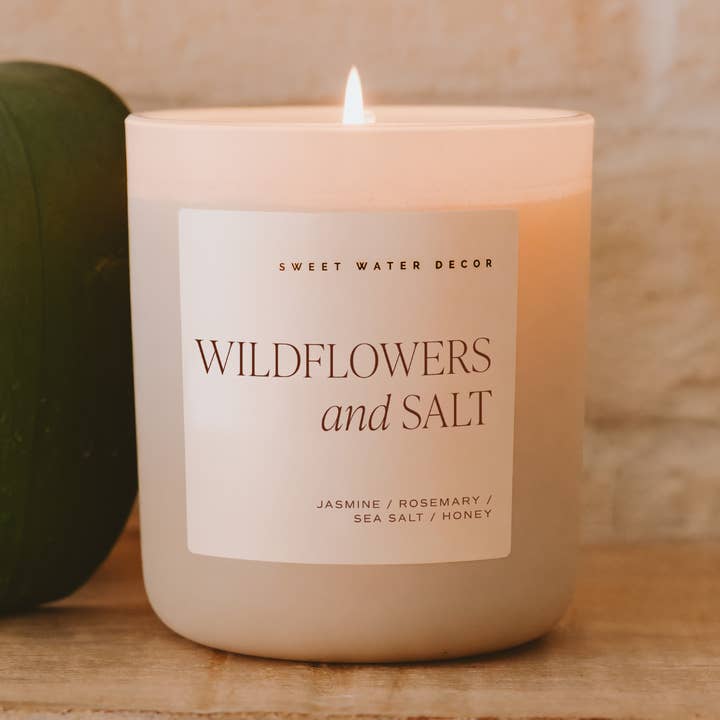 Wildflowers and Salt 15 oz Soy Candle, Matte Jar for wholesale by Sweet Water Decor