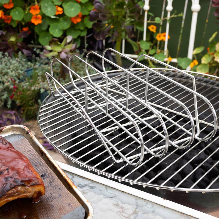Fox Run Brands - Wholesale Outdoor Grill Tools - Outset XL Stainless Steel Rib Rack, 15.75” x 9.25” x 3.5”