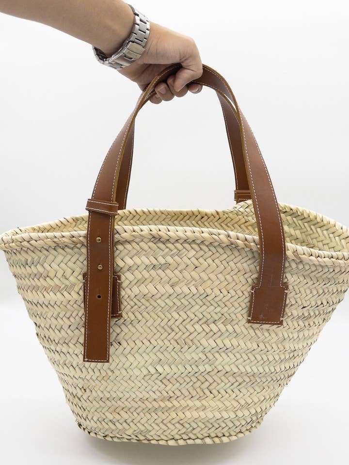Bolsa de playa FRENCH BASKET de paja con asas de piel, para venta al por mayor de martitec