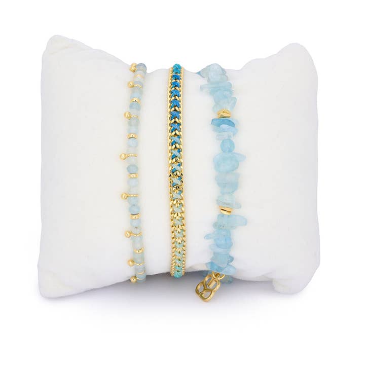 Bracelet Empilable en Aigue-marine des Seychelles et Or pour la vente par Boho Betty