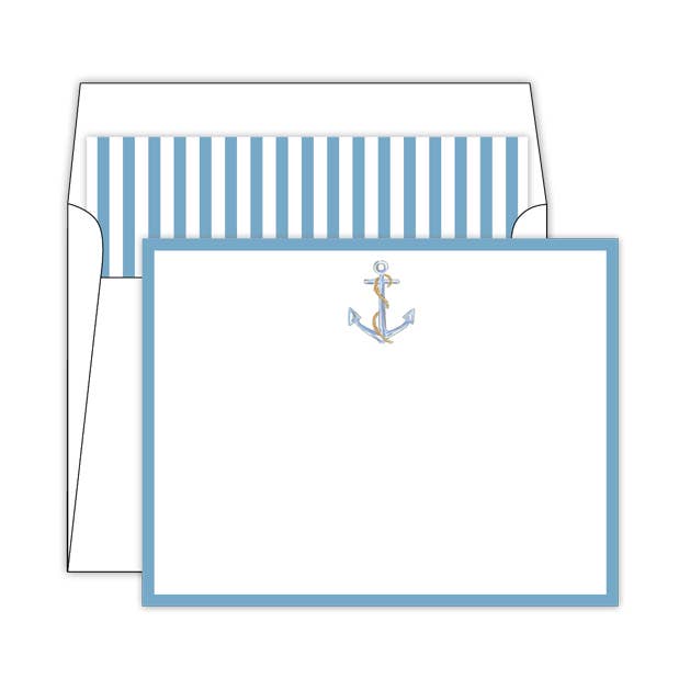 Conjunto Social Ancla pintada a mano con borde azul claro para venta al por mayor de RosanneBeck Collections