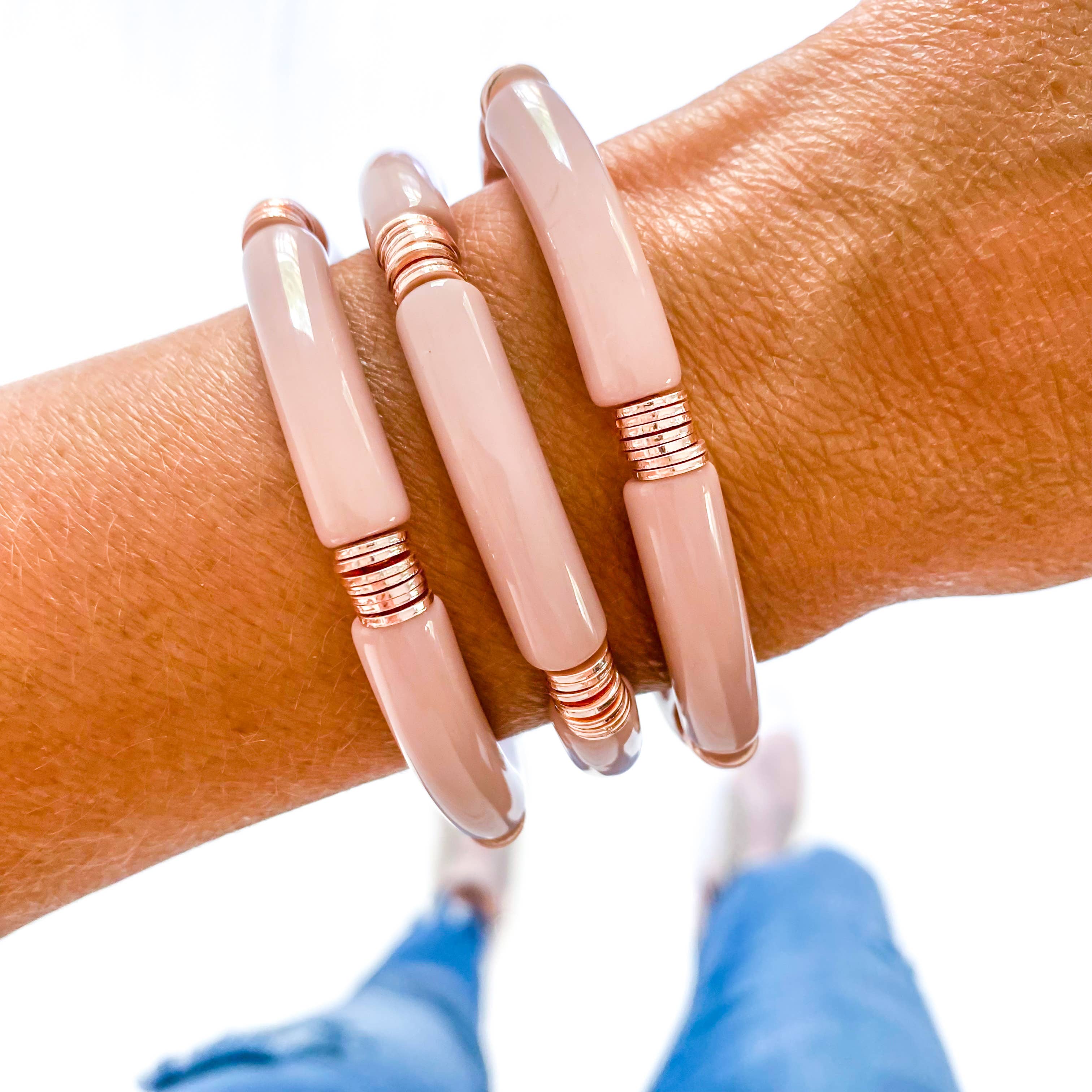 Savvy Bling – Engroshandel Armbånd – Blush & Rose guld akryl Tube bambus armbånd0