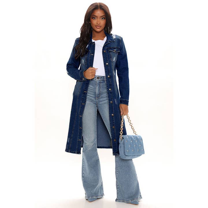 SALINA TRADING INC - Wholesale Coat – Women’s - Women Fashion Retro Button Long Sleeve Denim Coat