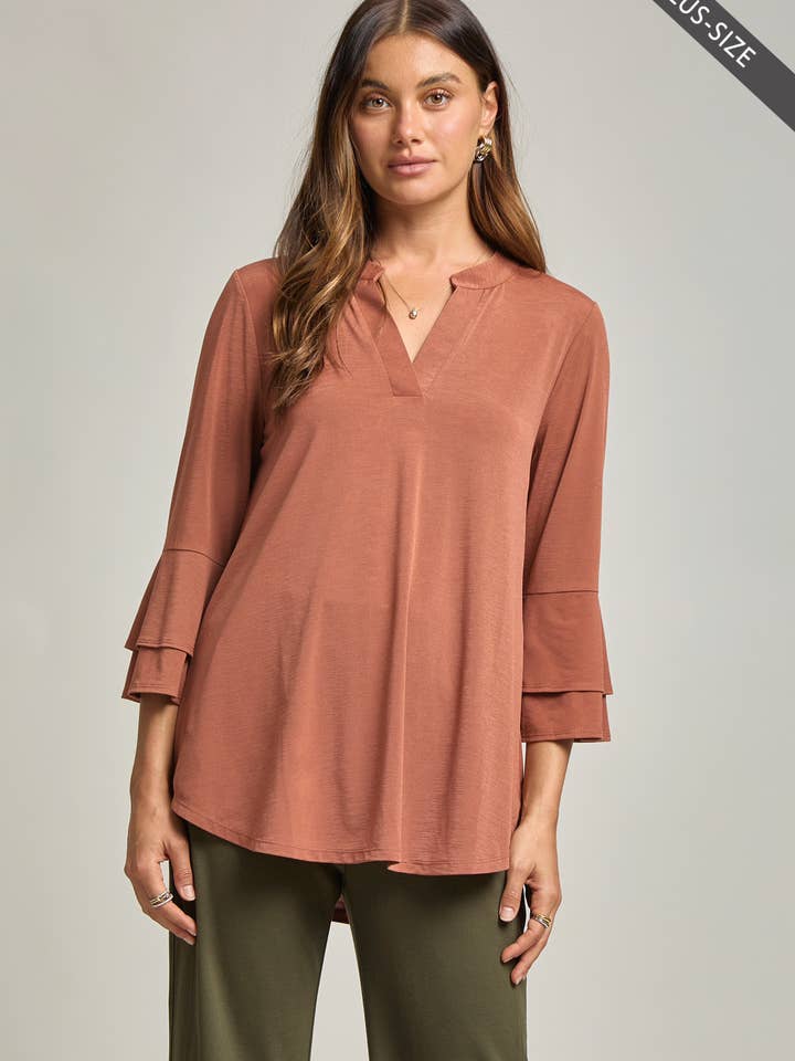 Dear Scarlett - Wholesale Tunic - Women's - PLUS SIZE Solid Color Belled Lizzy Top3