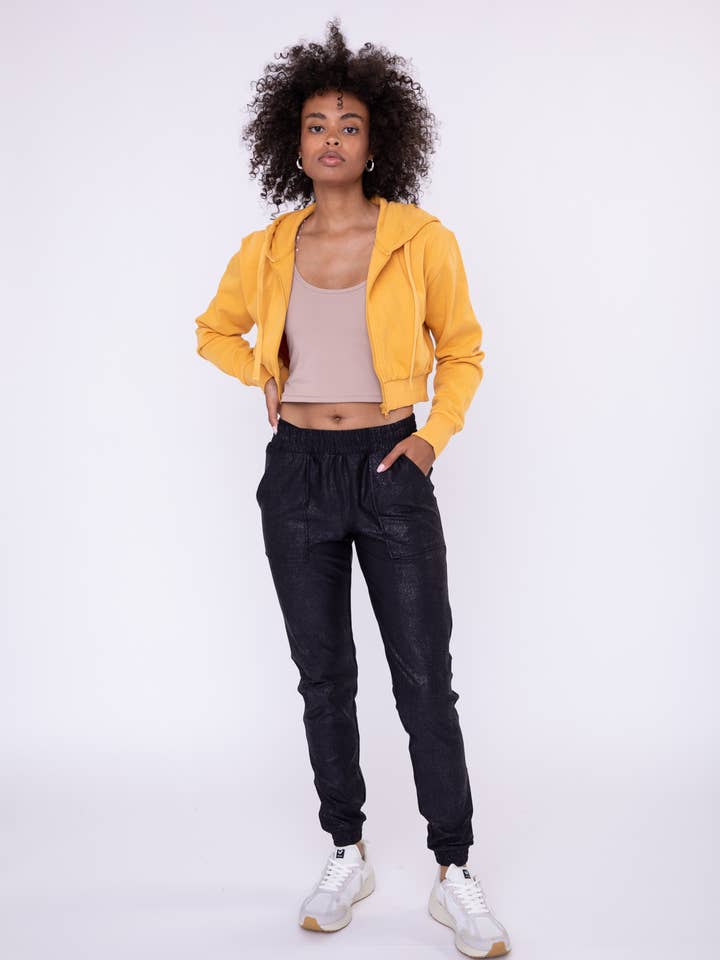 BLACK Foil Printed High-Waisted Joggers for wholesale on Faire