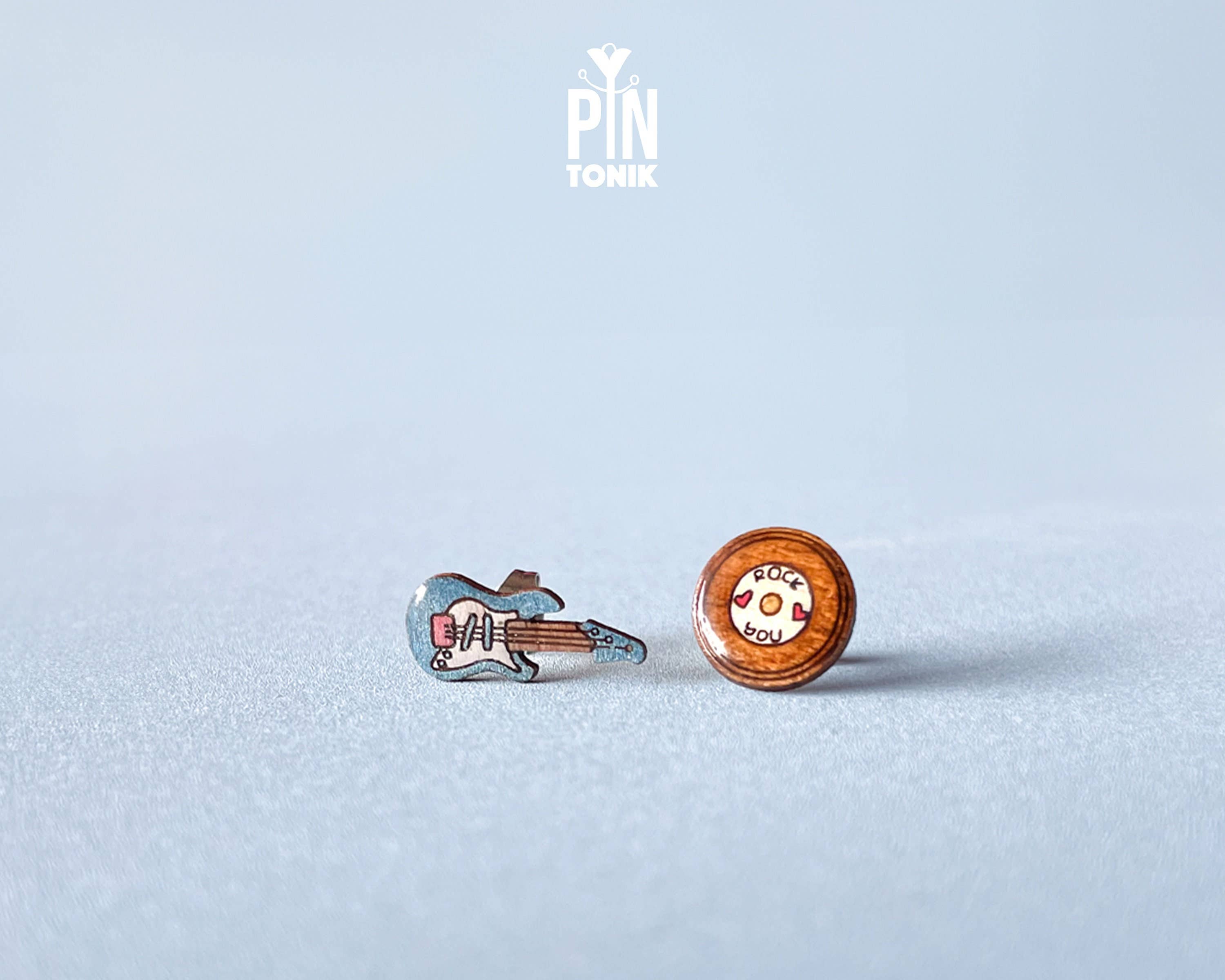 PinTonik - Wholesale Stud/Post Earrings - Electric Guitar & Vinyl Mismatched Earrings Music Gift5