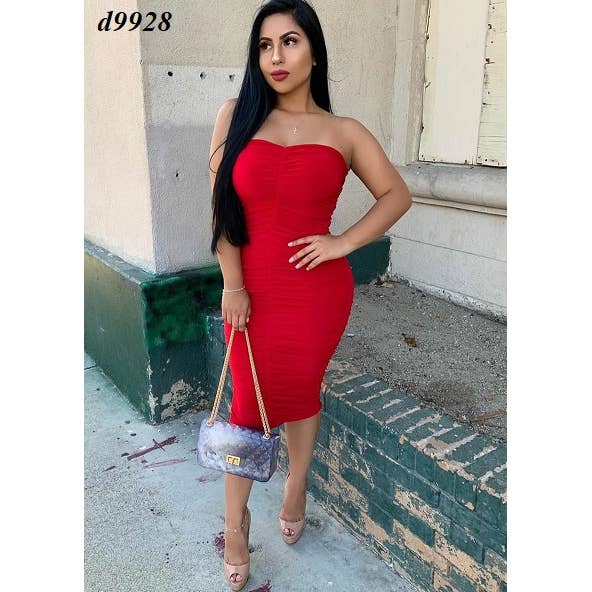 Uptown Apparel - Vendita all'ingrosso Vestito - Donna - Vestito midi a tubino con pieghe e doppio strato9