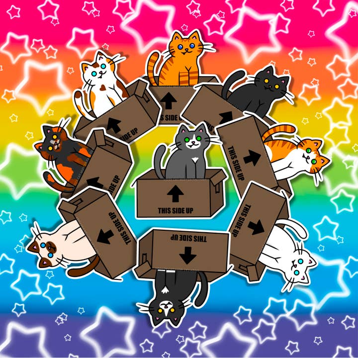 Box Cat Sticker for wholesale by Cozy Cat Muffin Factory