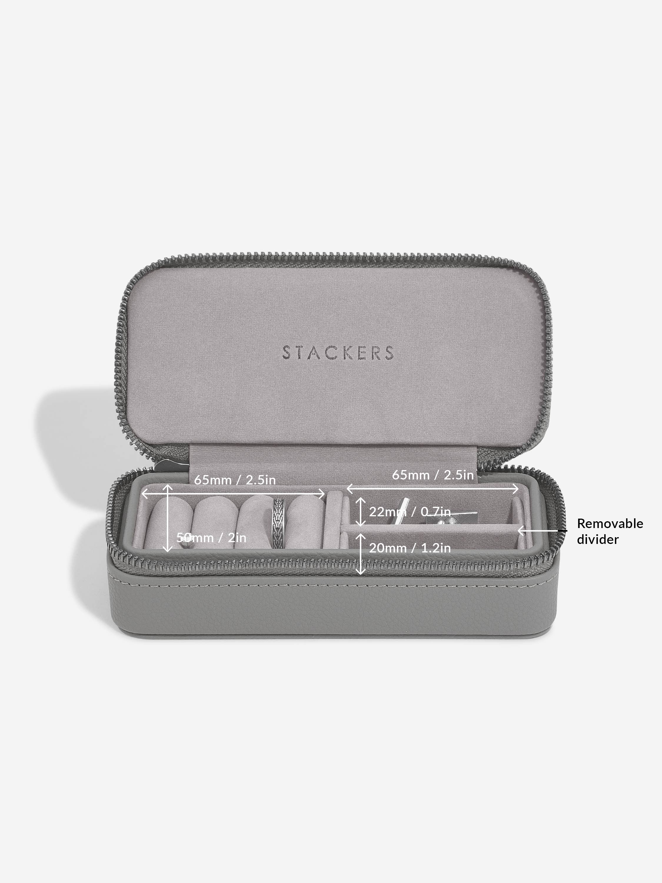 Stackers - Vente Boîte/rangement à bijoux - Boîte à bijoux de voyage zippée de taille moyenne, gris ardoise2