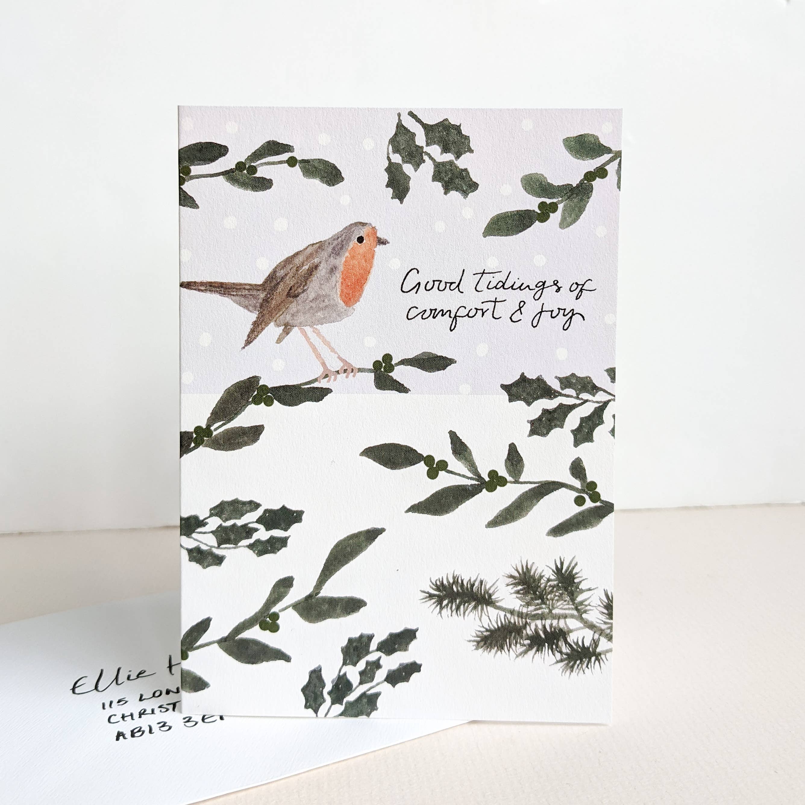 The Hidden Pearl Studio – wholesale Christmas card – 'Comfort & Joy' Robin Christmas Card1