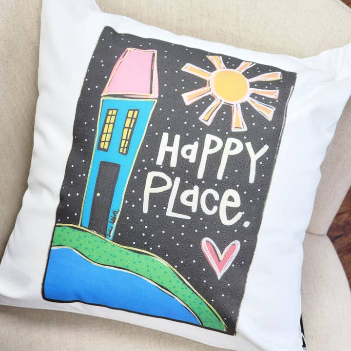 Happy Place Pillow for wholesale by Julie Abbott Art