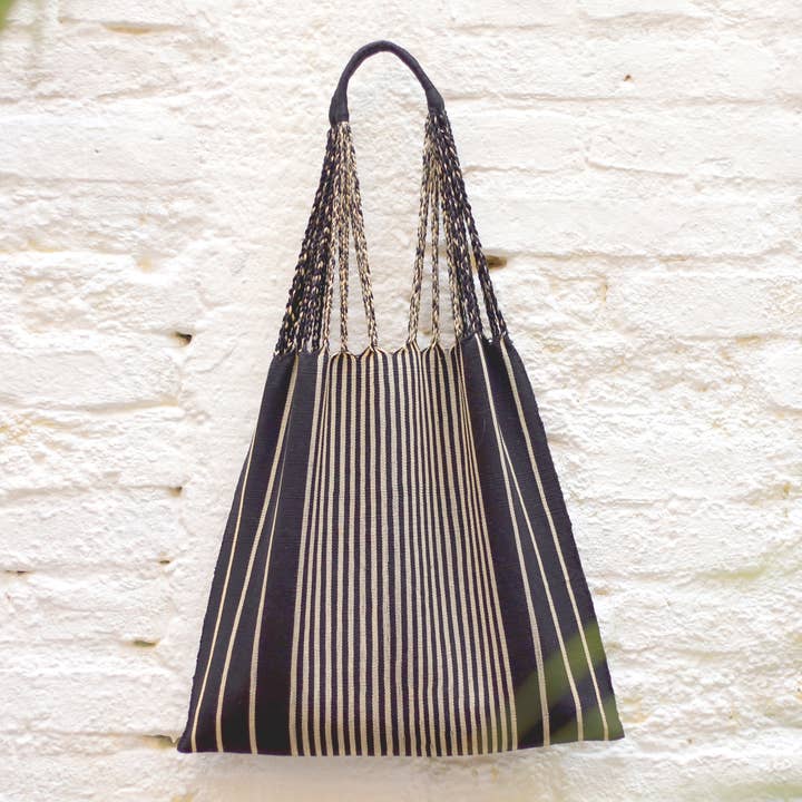 Las Rayas Tote Hand Woven in Chiapas - Black for wholesale by LUZ Collection